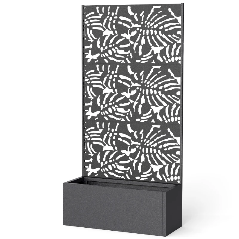 Outsunny Jardinière avec treillis, bac à fleurs, avec brise-vue, pour plantes grimpantes, métal, 90 x 35 x 180 cm, noir