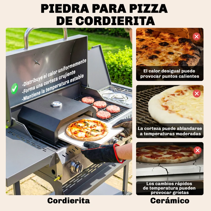 Outsunny Horno para Pizza de Parrilla de 12 Pulgadas con Piedra Termómetro Ventilación Ajustable y Asa Aislada para Exterior