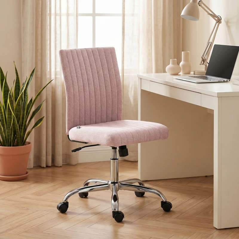 HOMCOM Chaise de bureau sans accoudoirs, fauteuil de bureau, hauteur réglable et pivotant 360°, 43 x 56 x 89-99 cm, rose