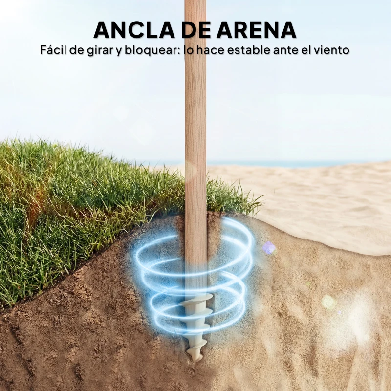 Outsunny Sombrilla de Playa con Flecos Ø175 cm Sombrilla de Terraza Exterior con Altura Ajustable Inclinación 30° Blanco y Beige