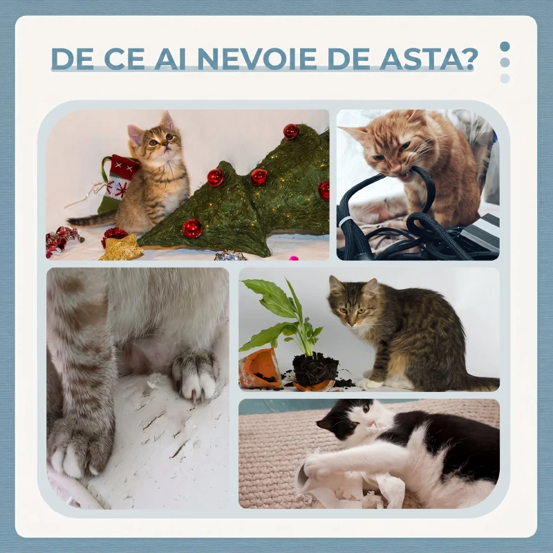 PawHut Copac Scratcher pentru Pisici la Tavan cu Platforme și Căsuță, 60x40x225-255cm, Gri