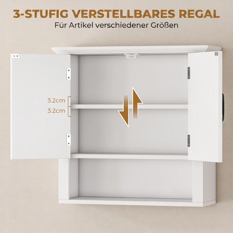 HOMCOM Badschrank Küchenschrank Hängeschrank Badezimmerschrank Badregal Wandschrank vestellbarer Einlegeboden Holz Weiß 60 x 19,8 x 58 cm