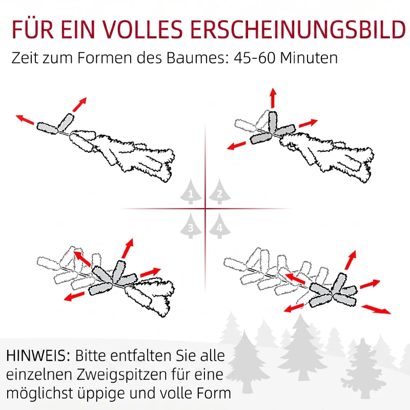 HOMCOM Weihnachtsbaum künstlich 210 cm Christbaum wie echt mit 800 dichten Zweigen, Kunstschnee, Auto-Öffnung