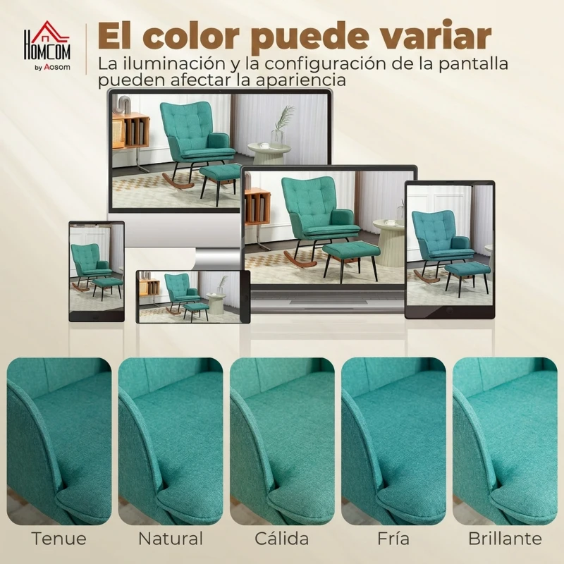 HOMCOM Silla Mecedora con Reposapiés Cojín Acolchado y Reposabrazos Carga 130 kg Verde Azulado