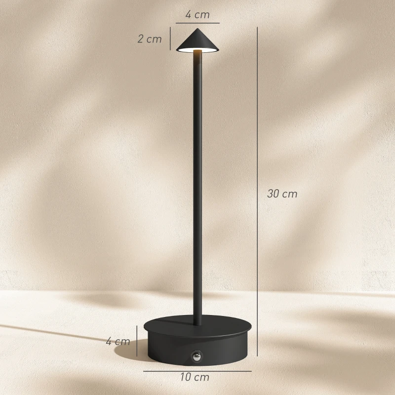 HOMCOM Lampada da Tavolo Touch Ricaricabile con USB, Regolabile 3000K/4500K/6500K, Autonomia 4-8 Ore, Nero