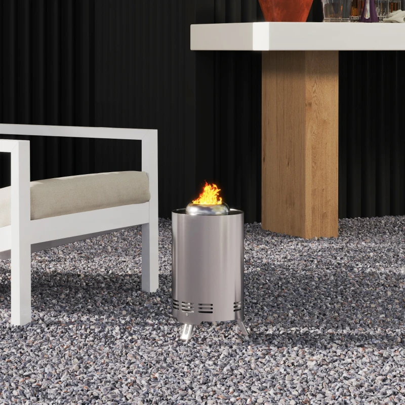 Outsunny Smokeless Fire Pit, 16 x 16 cm Stainless Steel Portable Wood Burning Firepit with Poker, Wood or Pellet Fuelled Tabletop Fire Pit for Garden Camping Bonfire Party, Silver Tone
