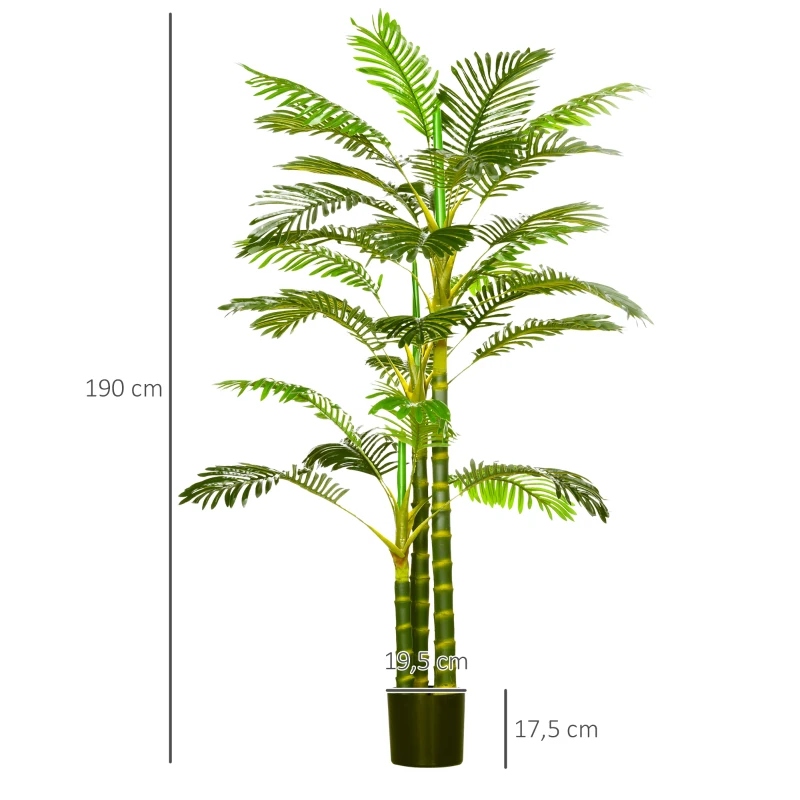 HOMCOM Palmera Areca Artificial 190cm Árbol Artificial con 30 Hojas Decoración de Interior y Exterior Ø19,5x190 cm Verde