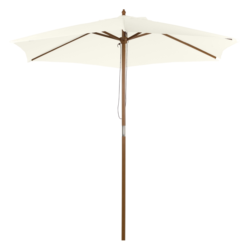 Outsunny Sonnenschirm Ø 250 cm, Sonnenschirm mit Seilzugmechanismus Balkonschirm Strandschirm aus Bambus windfest Marktschirm Sonnenschutz für Balkon Terrasse Garten, Weiß