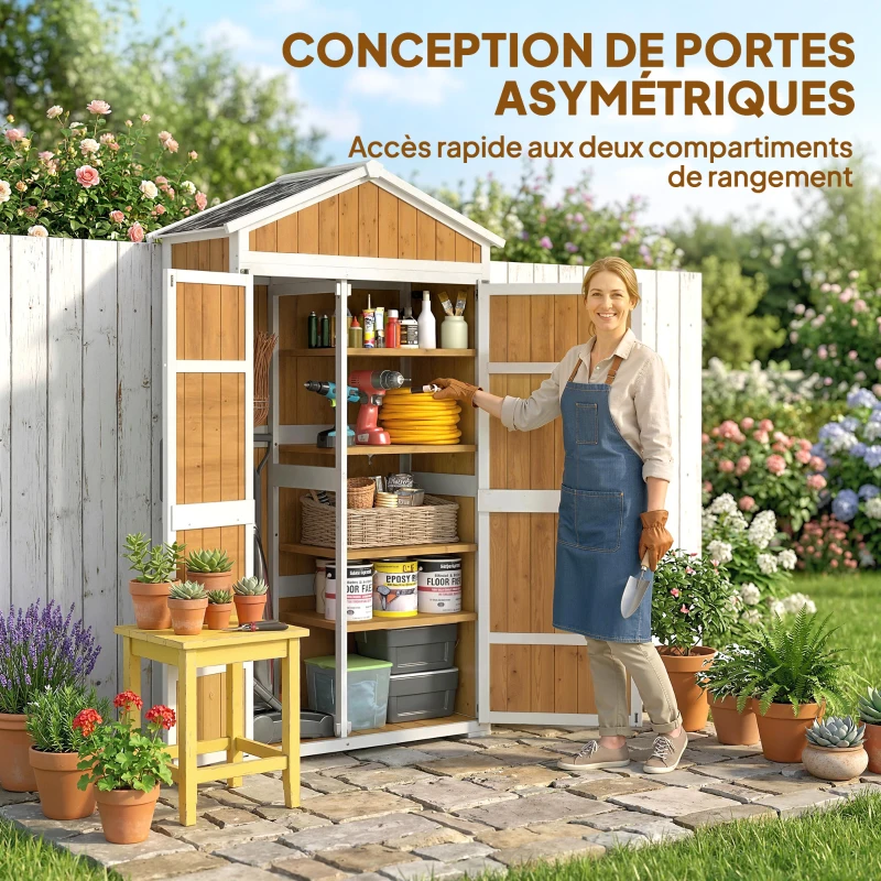 Outsunny Armoire de Jardin Abri de Jardin Étanche avec Toit en Métal Double Porte pour Outils de Jardinage 105x55x179cm Naturel