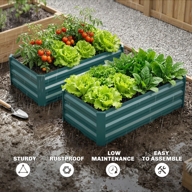 Outsunny Set of Two 100 x 60cm Steel Planter Boxes -Green
