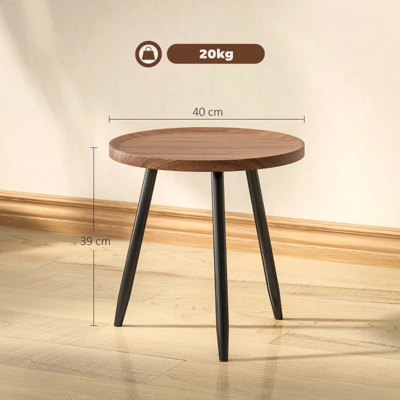HOMCOM Modern Round Coffee Table with Steel Frame for Small Space, Sofa Beside, Living Room, Chestnut Wood Effect