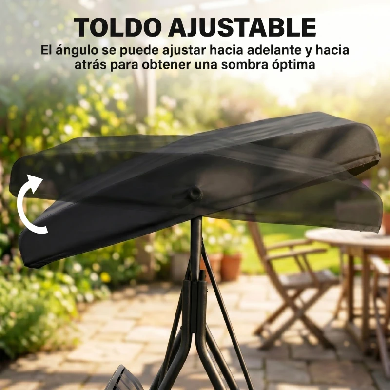 Outsunny Columpio de Jardín Exterior de 3 Plazas con Toldo Reclinable Respaldo Transpirable Marco de Acero 175x118x159 cm Negro