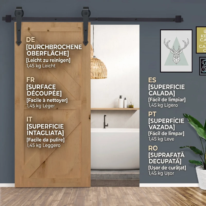 HOMCOM Kit pentru ușă culisantă în stil rustic cu șină de 200cm și role, negru