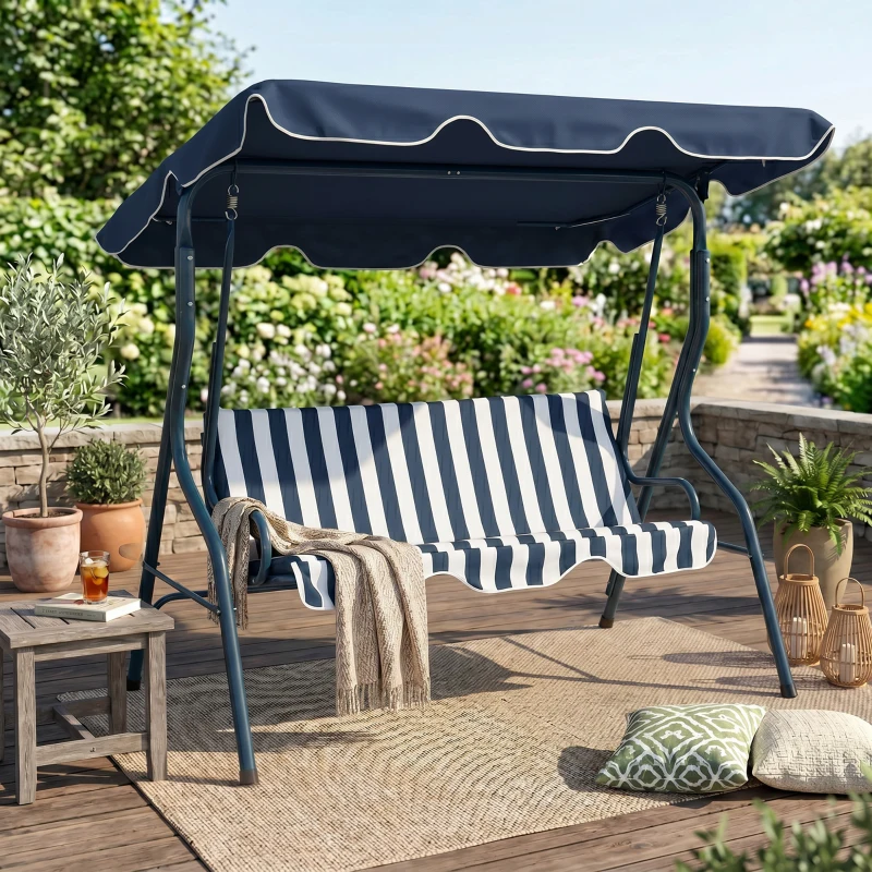 Outsunny Balancín de Exterior con Toldo Ajustable en Ángulo Impermeable y Marco de Acero para Patio Balcón 170x110x153 cm Azul