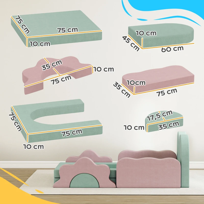 AIYAPLAY Conjunto de 12 blocos de espuma para escalar, construir, engatinhar, tapetes de jogo indoor com revestimento em cotelê, Verde+Rosa