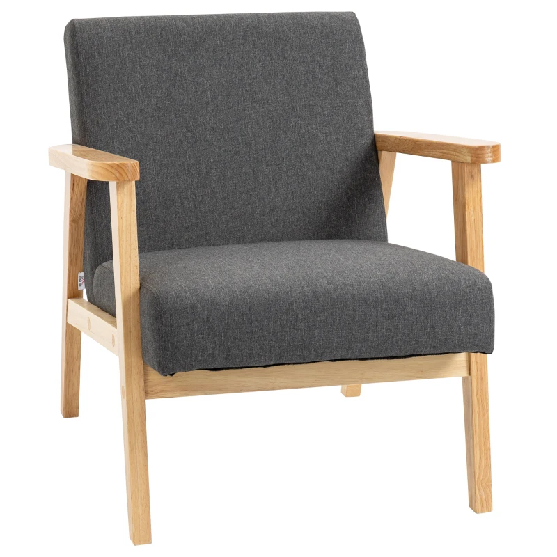 HOMCOM Fabric Accent Chair for Living Room, Arm Chair with Rubber Wood Frame and Padded Cushion, Dark Grey