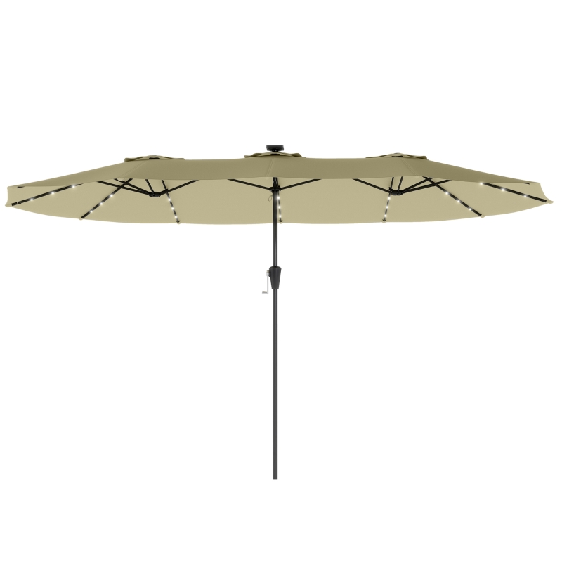 Outsunny Sombrilla Doble de Jardín 4x2 m con 36 Luces LED UPF50+ Manivela 12 Varillas  Resistente al Agua Beige