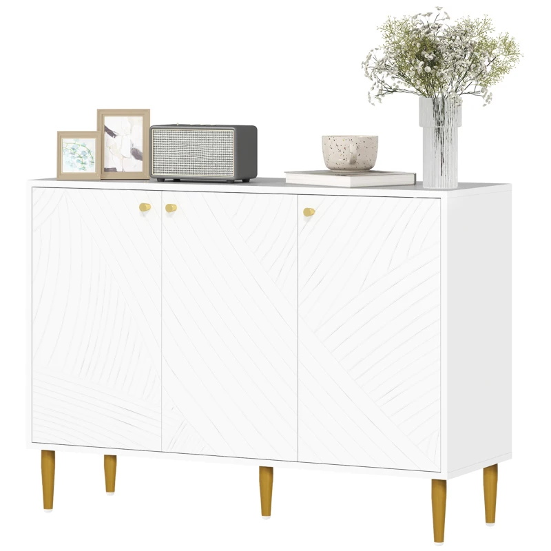 HOMCOM Elegant Two-Cupboard Sideboard - White/Gold-Tone