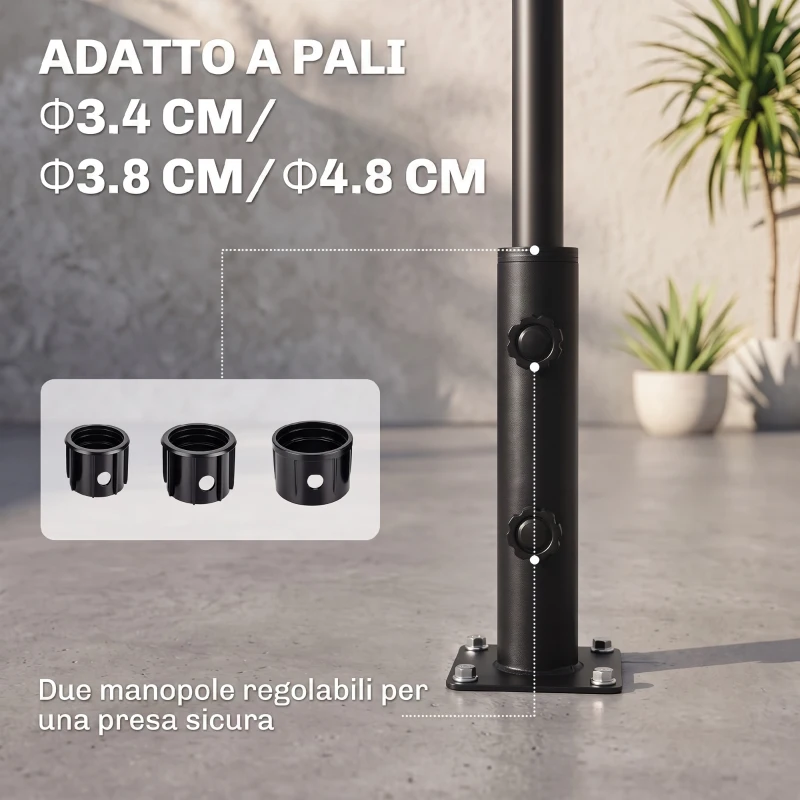 Outsunny Supporto per Ombrellone da Terrazza, Base per Ombrellone per Patio, Pontile, Giardino e Cortile, Nero