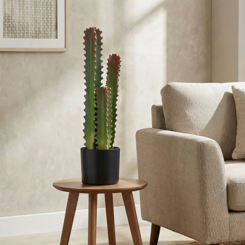 HOMCOM Cactus Artificial 66 cm Planta Artificial Decorativa con Maceta y 3 Hojas para Decoración del Interior Verde