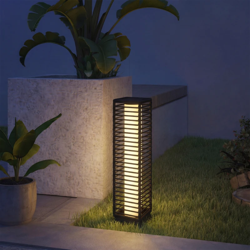 Outsunny Lanterne Solaire Extérieure en résine tressée lampadaire sans fil rechargeable capteur de lumière 16 x 16 x 68 cm noir