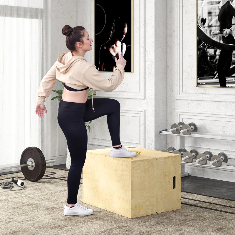 Box jump pliométrie 3 en 1 - Collaboration Aosom.fr x FFHandball - saut musculation fitness 61x51x76cm bois