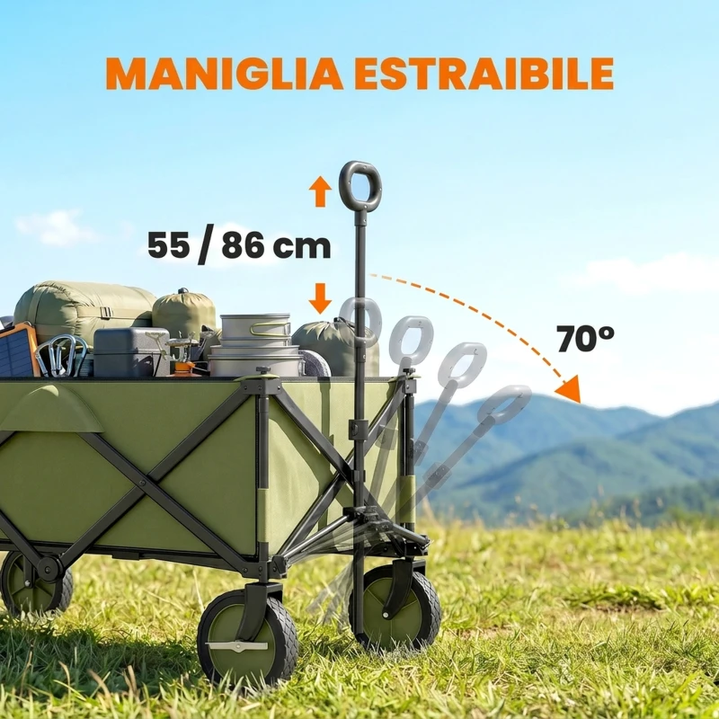 Outsunny Carrello da Giardino 125L Pieghevole con Maniglia e 5 Sacche, 108x55x93 cm, Verde