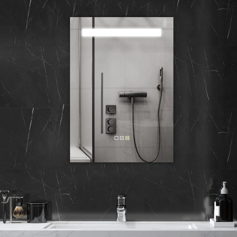 HOMCOM Espejo de Baño con Luz LED 70x50 cm con 3 Colores de Luz Función Antivaho Función de Memoria IP44