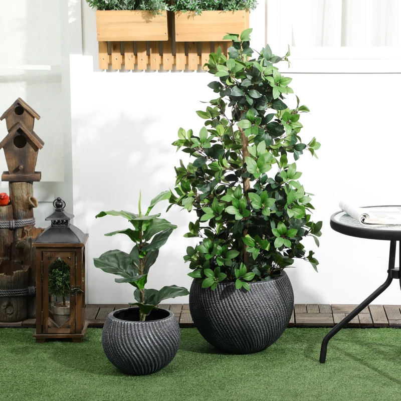 Outsunny 2er-Set Übertöpfe In-und Outdoor, wetterbeständig, modernes Design, 33 cm x 33 cm x 28 cm, Grau