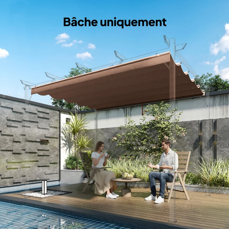 Outsunny Toile de toit pour pergola tonnelle rétractable de 3 x 3 m - toile uniquement 250 x 255 cm café