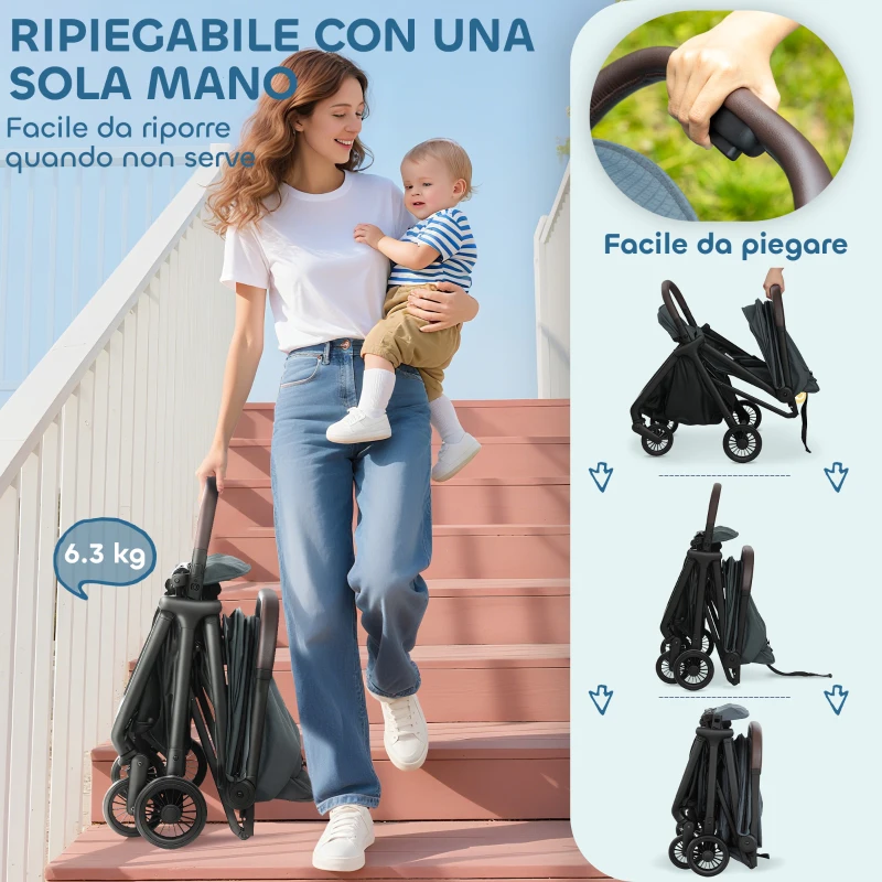 AIYAPLAY Passeggino per Bambini con Tettuccio Regolabile e Sacca Portaoggetti, 87x50x103 cm, Blu e Nero