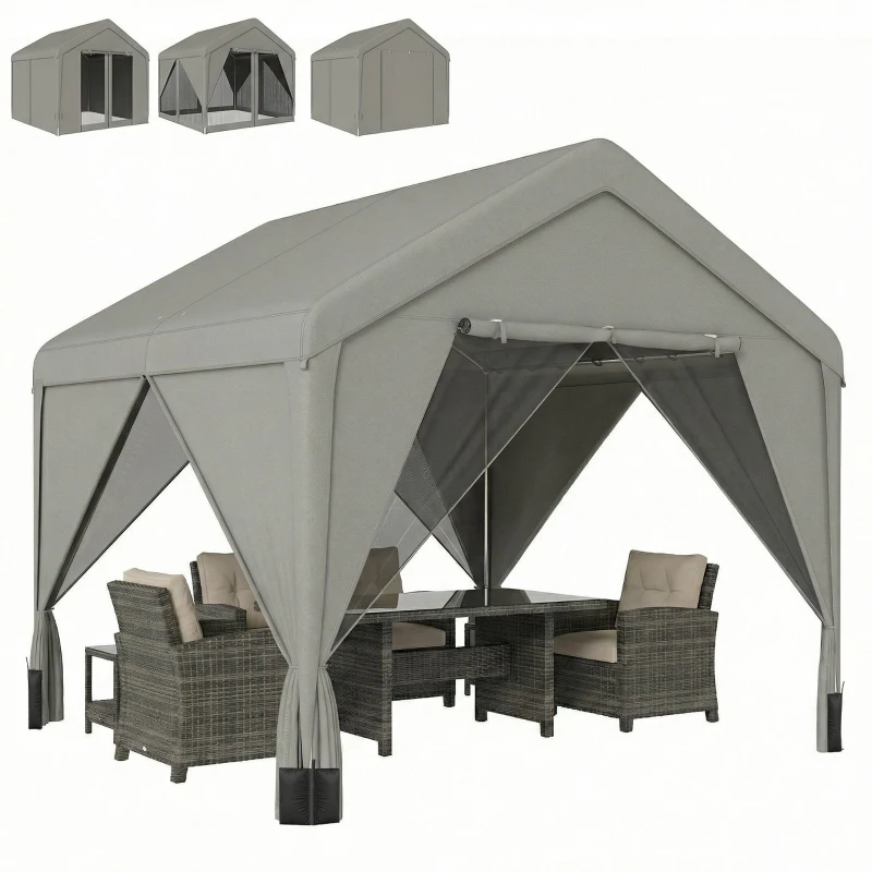 Outsunny Tonnelle de jardin pavillon de jardin hydrofuge structure robuste en acier galvanisé avec toit double pente 3x3m gris