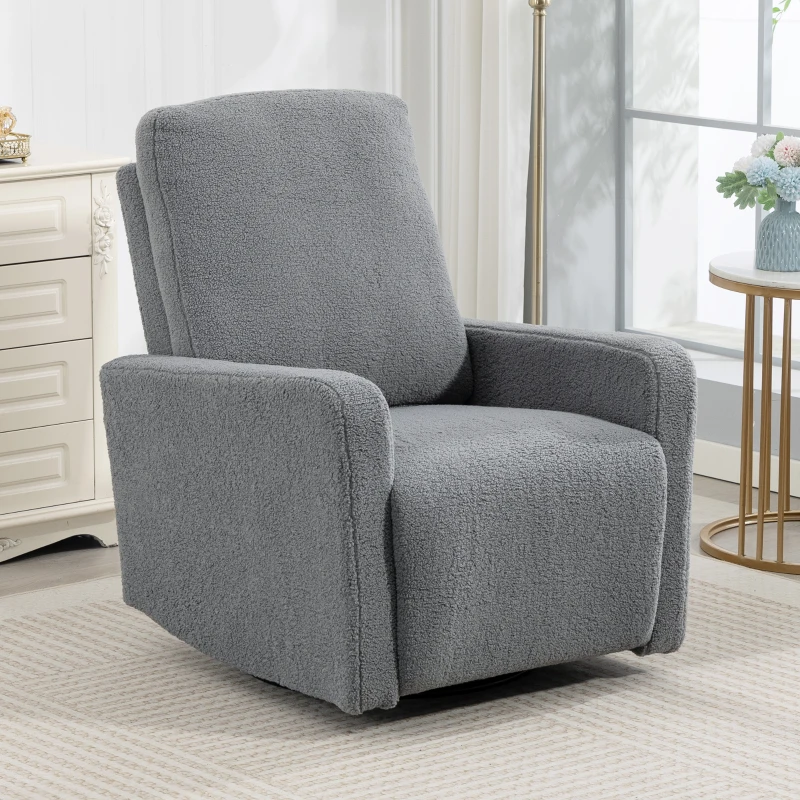 HOMCOM Sillón Relax Reclinable Manual hasta 135º con Reposabrazos Reposapiés Acolchado Grueso y Función de Balanceo 360° Gris
