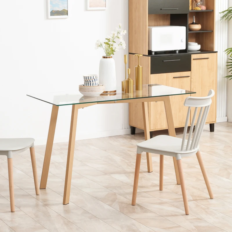 HOMCOM Mesa de Comedor para 4 Personas con Encimera de Cristal y Patas de Acero Efecto Madera 120x60x76 cm Transparente
