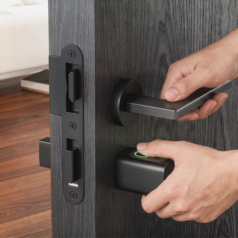 HOMCOM Cerradura Inteligente 5 en 1 con Huella App Tuya Bluetooth Código Tarjeta NFC/RF Llave Códigos Temporales Negro