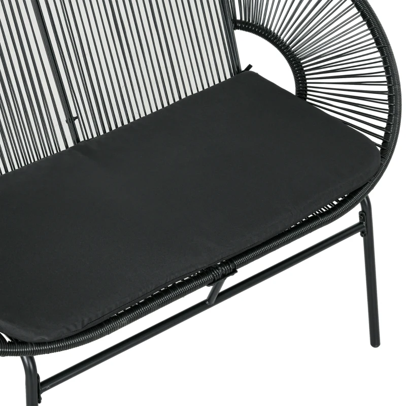 Outsunny Divano da Giardino 2 Posti in Rattan PE e Acciaio con Cuscini e Braccioli, 132x72x83 cm, Nero