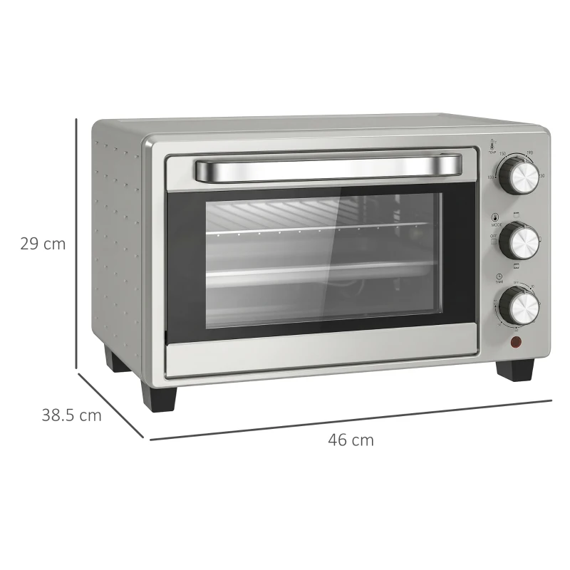 HOMCOM 21L Mini Countertop Oven, 100°C-230°C Adjustable Temp - Silver Tone