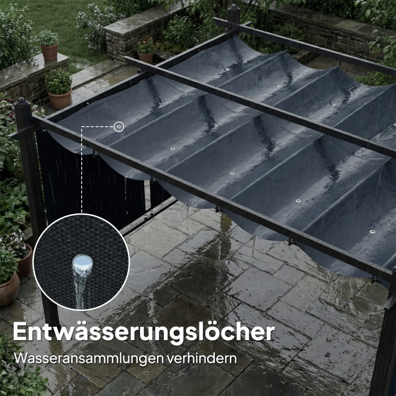 Outsunny Pergola 3 x 4 m Terrassenüberdachung mit Schiebedach, automatisch einziehbaren Rollos, UV50+ Aluminiumrahmen
