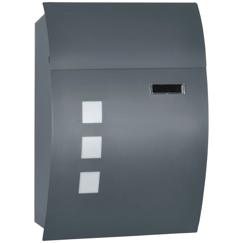 HOMCOM Briefkasten mit Schloss, verzinkter Stahl, 30 cm langer Postschlitz, Grau