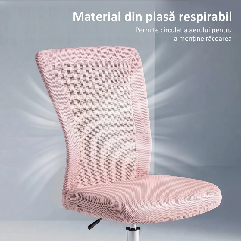 Vinsetto Scaun de Birou Ergonomic, Rotativ, fără Brațe, din Plasă Respirabilă, Înălțime Reglabilă, Roz