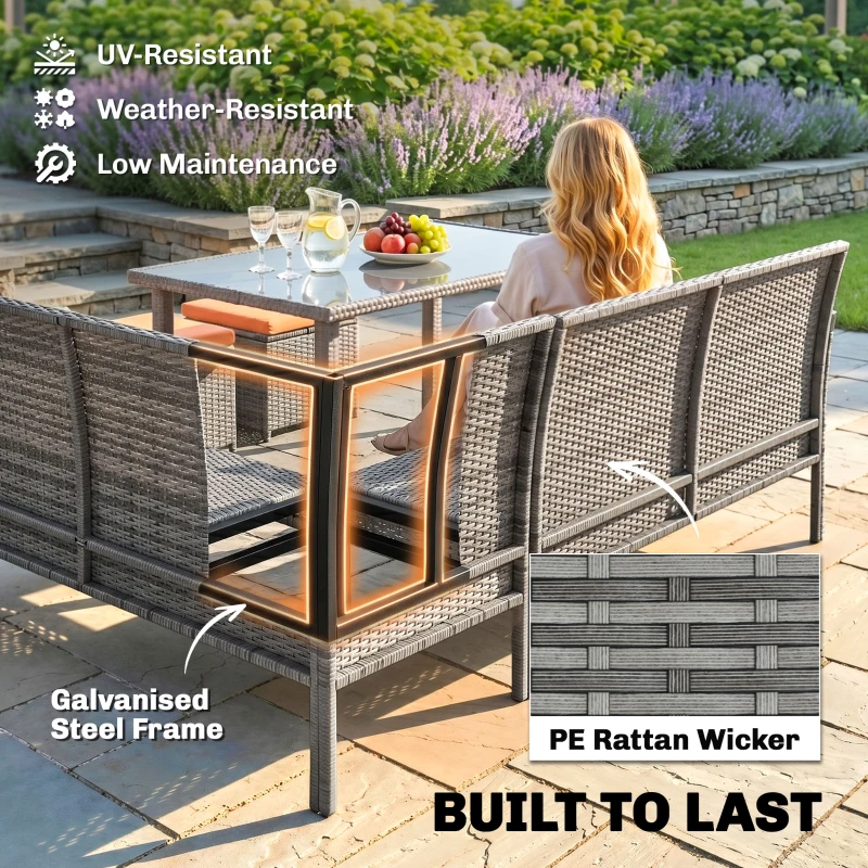 Outsunny 5 Pieces Rattan Garden Furniture Set with Dining Table, Cushions - Dark Blue