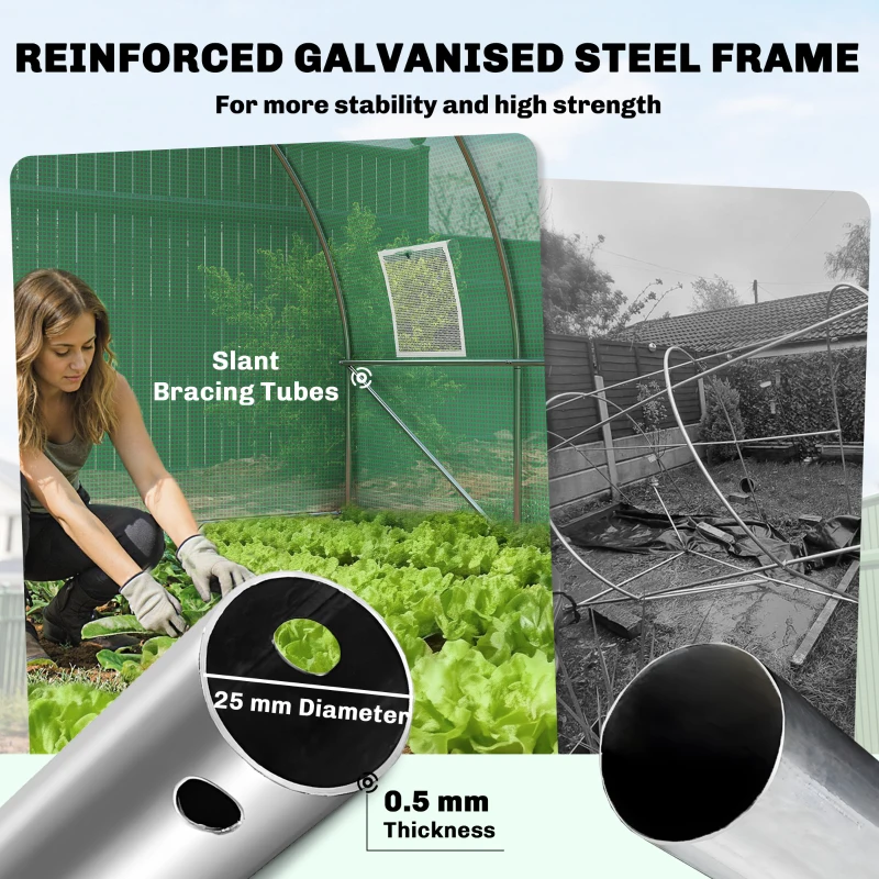 Outsunny 3 x 4 m Walk-in Polytunnel Greenhouse with Hinged Door and 8 Roll Up Mesh Windows, Garden Tunnel Warm House Tent, Green