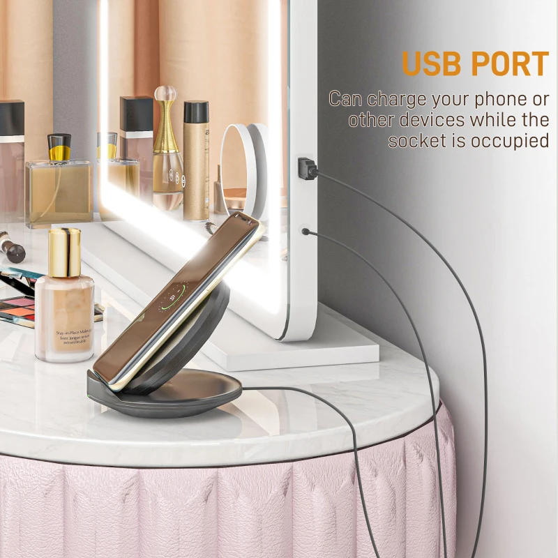 HOMCOM Vanity Mirror with Lights, Large 80x62 cm Lighted Makeup Mirror with 3 Colour, 10X Magnifying, USB Charging Port, Touch Screen, Tabletop or Wall Mounted Design, White