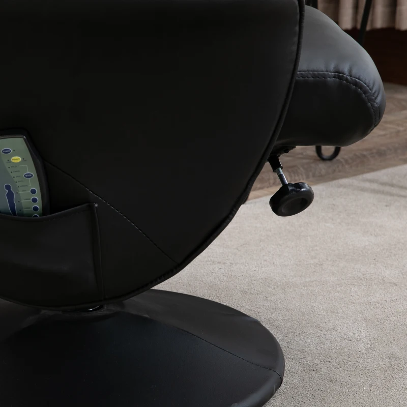 HOMCOM Poltrona relax com puff, poltrona giratória para TV com 10 pontos de massagem, reclinável, poltrona de massagem com controle remoto, bolso lateral, poltrona para TV, couro sintético, Preto
