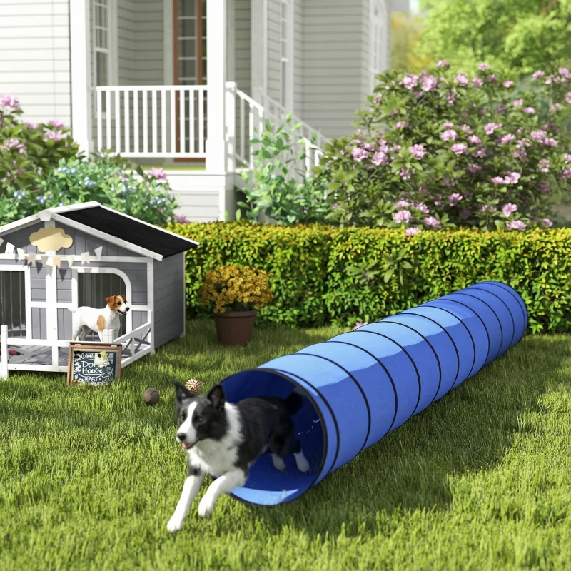 PawHut Dog Tunnel, 500 x 60 cm, Foldable Play Tunnel with 6 Pegs and Bag, Tear-Resistant Outdoor Dog Agility Equipment, Blue