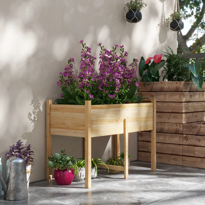 Outsunny Huerto Urbano Elevado 115x55x80 cm Jardinera de Cultivo con Tela no Tejida para Cultivo Plantas Flores Verduras Natural