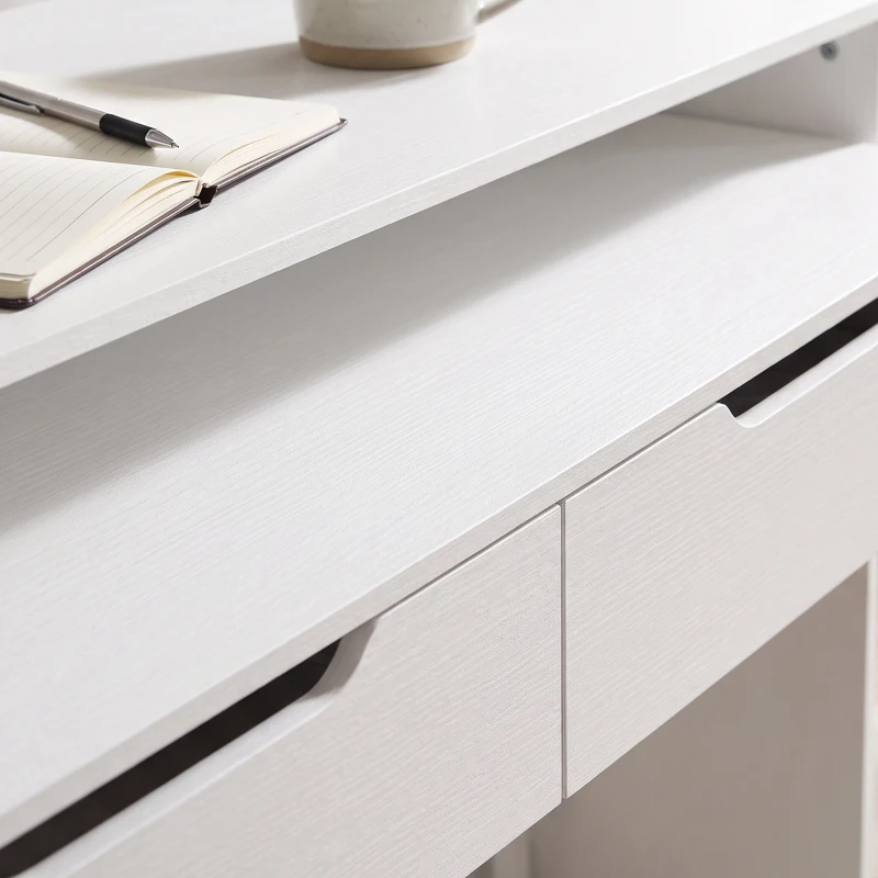 HOMCOM Bureau d'Ordinateur Extensible 100 cm avec 2 Tiroirs, Bureau avec Rangement, Style Moderne, Blanc
