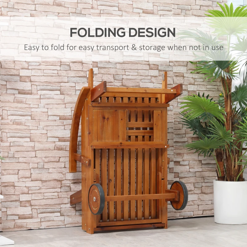 Outsunny Folding Wooden Sun Lounger, 4-Level Adjustable Garden Lounger Recliner with Side Tray and Wheels, Outdoor Reclining Sunbed with Slatted Seat and Armrests for Patio, Terrace, Teak