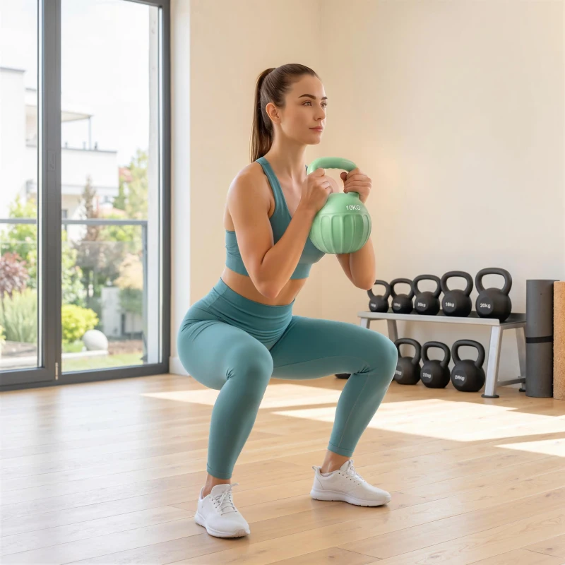 SPORTNOW Kettlebell Kugelhantel 6 kg Gewicht-Hantel mit Sand befüllt für Anfänger Zuhause Krafttraining 21 x 21 x 27 cm Grün