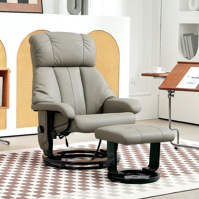 HOMCOM Poltrona Relax com Função de Massagem Poltrona para TV com Bolso Lateral Couro Sintético Cinza
